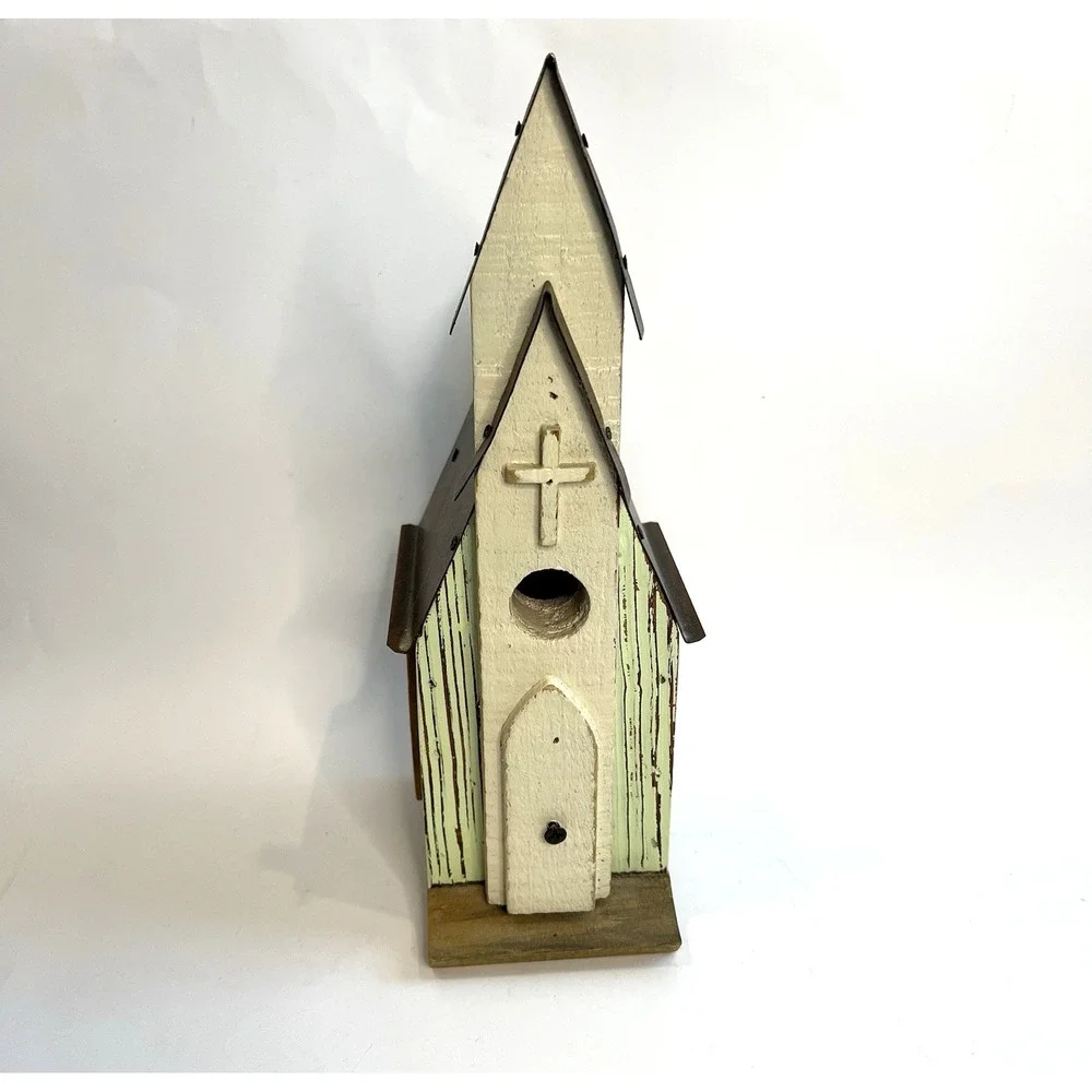 Southern Living At Home Bird Sanctuary Distressed Wood Church w/ Metal Roof READ